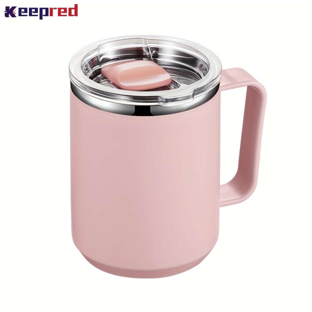 Caneca de viagem de aço inoxidável Keepred 450ml com alça de tampa - à prova de derramamento, boca larga, perfeita para água de café em qualquer lugar