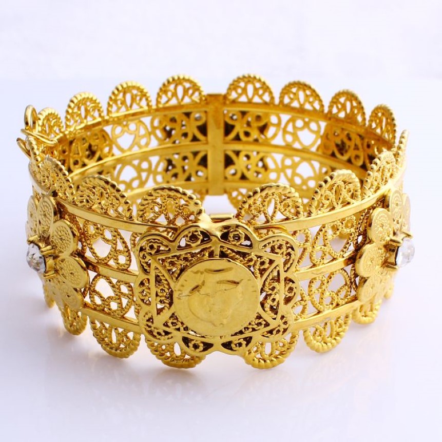 Femmes de luxe grand bracelet large sculpter THAI BAHT 18 k solide Fine G F or Dubai Style bijoux africains Bracelets avec CZ Middle2306