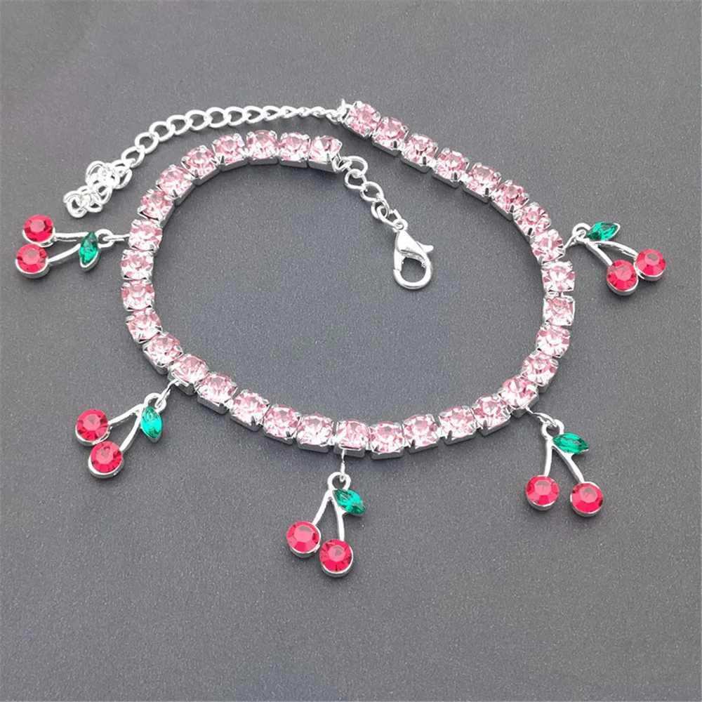 Anklets Ice Shines Cherry kostka sześcienna cyrkonia kryształ bijoux łańcuch tenisowy bransoletka bransoletka damska biżuteria owocowa prezentl2403