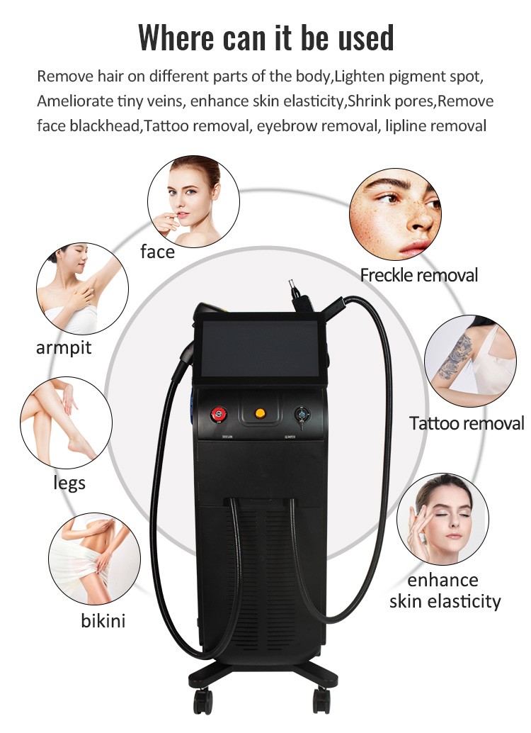 SPA -utrustning Laserdepilation 808nm Diode Laser Kolskal Ansiktsfrihet Q Switched Tattoo Removal Diode Laser Hårborttagning Maskin