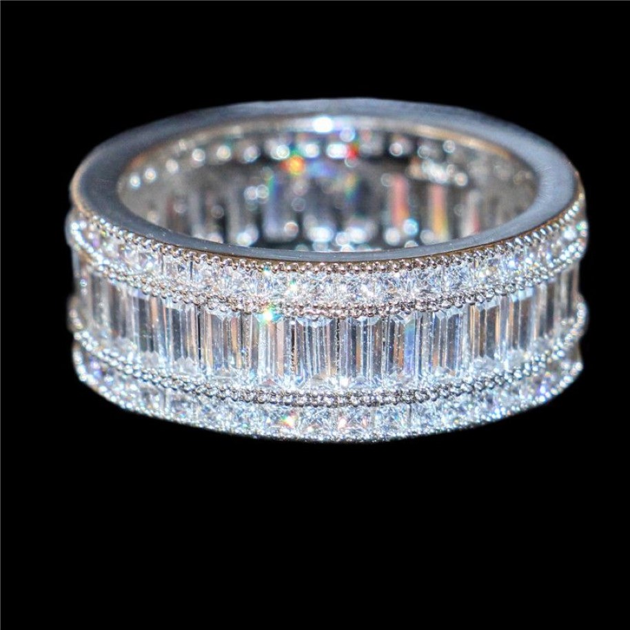 Luxury 10kt White Gold Filled Square Pave Seting Full Simulated Diamond CZ Gemstone Rings smycken Cocktail Wedding Band Ring för 233e