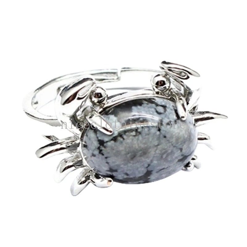 Anillo de Animal marino de estilo bohemio, anillo de aleación chapado con gemas naturales de cangrejo bonito, lotería nocturna para fiesta y empresa