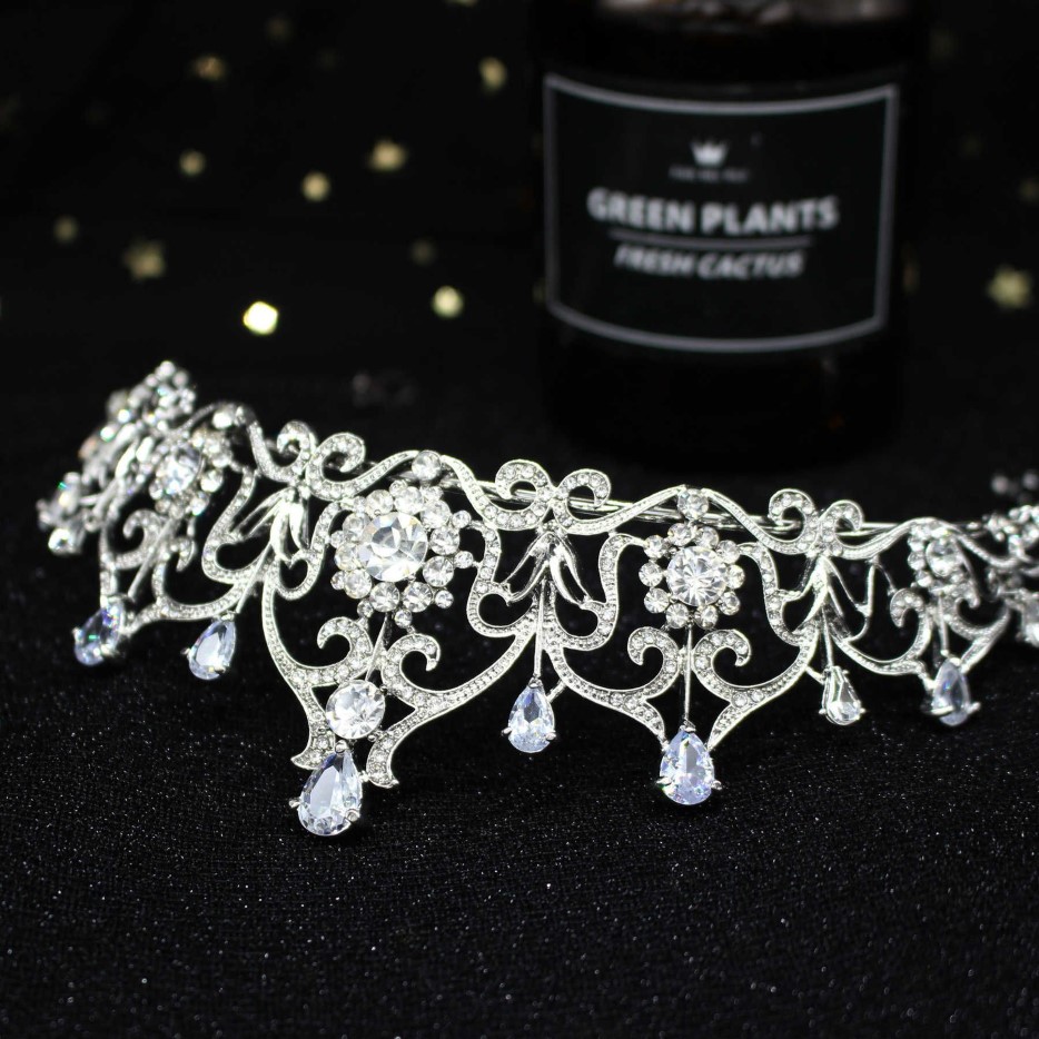 Ljusblå kristall tiara krona prinsessan brud bröllop pannband hår smycken tillbehör mode huvudbonad tävling prom ornament 2957