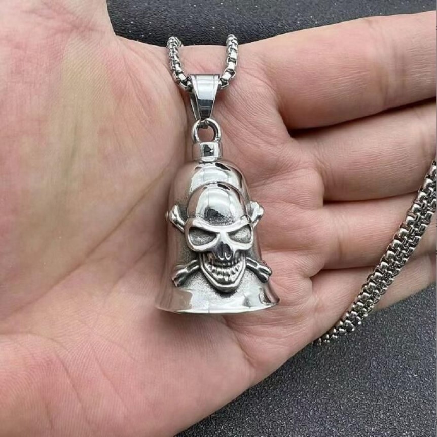 Collier avec pendentifs en forme de cloche et de crâne pour hommes, style Hip Hop Rock, en acier inoxydable, Punk, bijoux ne se décolore jamais, cadeau 263c