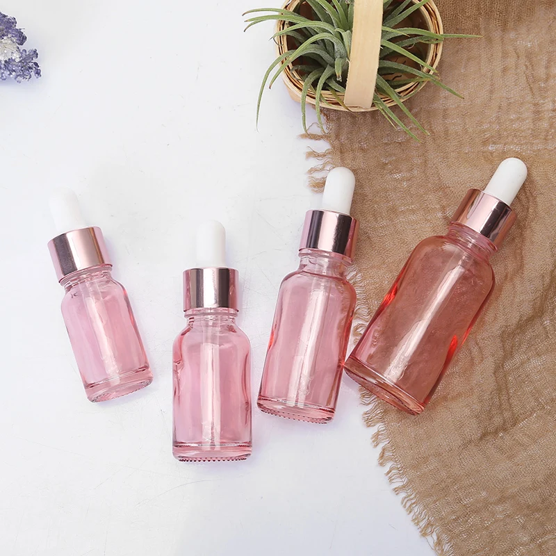 Polijsters 10st/pack 5ml100 ml glas dropper dispenser flaskor rosa eteriska oljeflaskor kosmetiska behållare tomma påfyllningsbara flaskor
