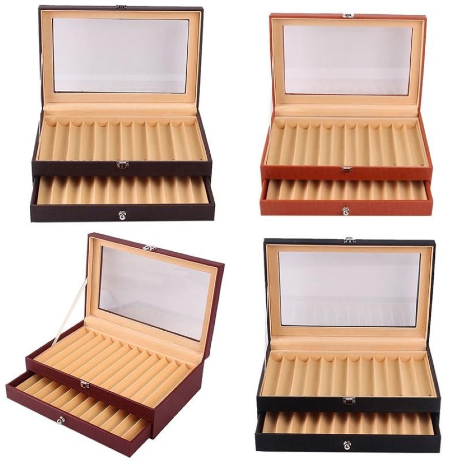 Astucci gioielli Borse Custodia penna stilografica in legno da 24 slot Custodia in pelle PU con rivestimento di lusso Organizer270N