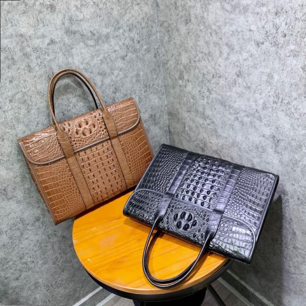 Bortkörningar Crocodile Mönster Läder Business Handbag High-klass Single Shoulder Messenger Bag Laptop Men's Portfase315U