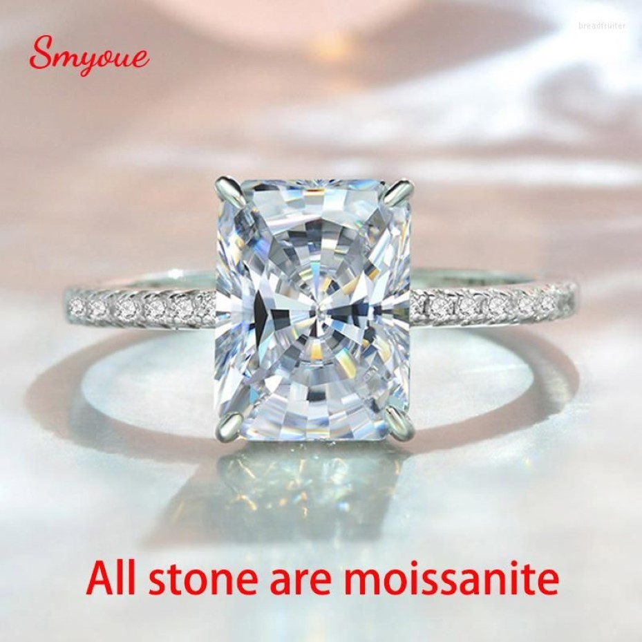 Bagues de cluster Smyoue 4ct Radiant Cut Moissanite Solitaire Bague pour femmes D Couleur Sparkling Créé Diamond Wedding Band S925 Sterl287t