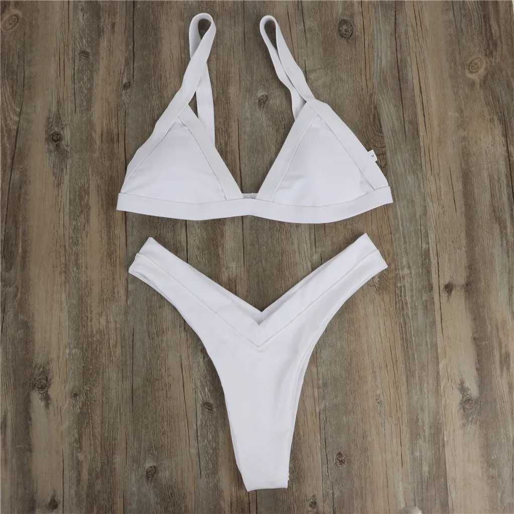 Damenbadebekleidung Damen Weißer Bikini Bademode Niedrige Taille Tanga G-String Bikini 2022 Frau Einfarbiger Badeanzug Geteilter Badeanzug T240328