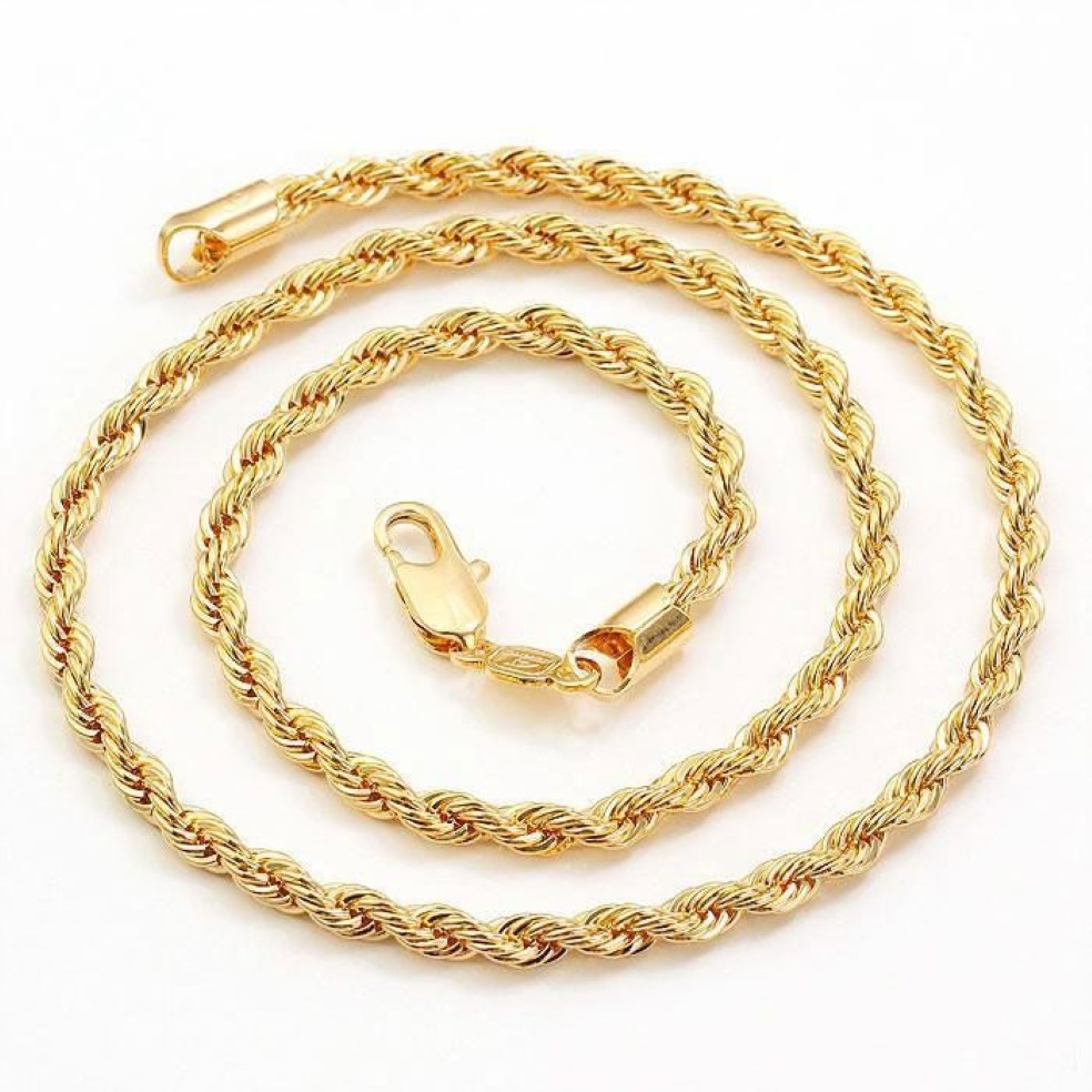 Мужское женское ожерелье из 18-каратного желтого сплошного золота G F, очаровательная цепочка из 24 веревок, в упаковке 2576