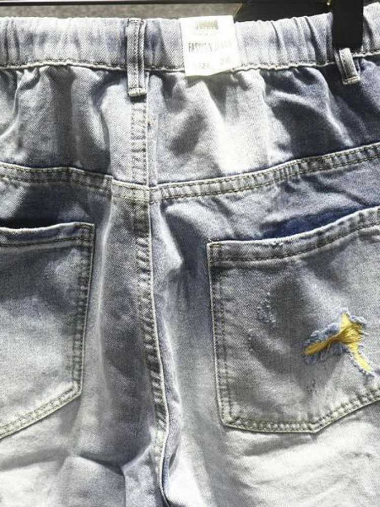 Herenjeans Foufurieux heren gescheurde jeans zomer hiphop haremjeans heren losse denim broek casual Koreaanse gewassen denim broek persoonlijkheid J240328