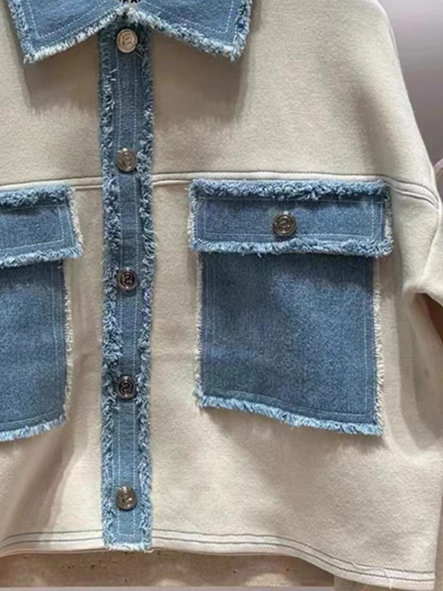 24 anos novo sa-n-dro patchwork malha cardigan casual jaqueta jeans para mulheres