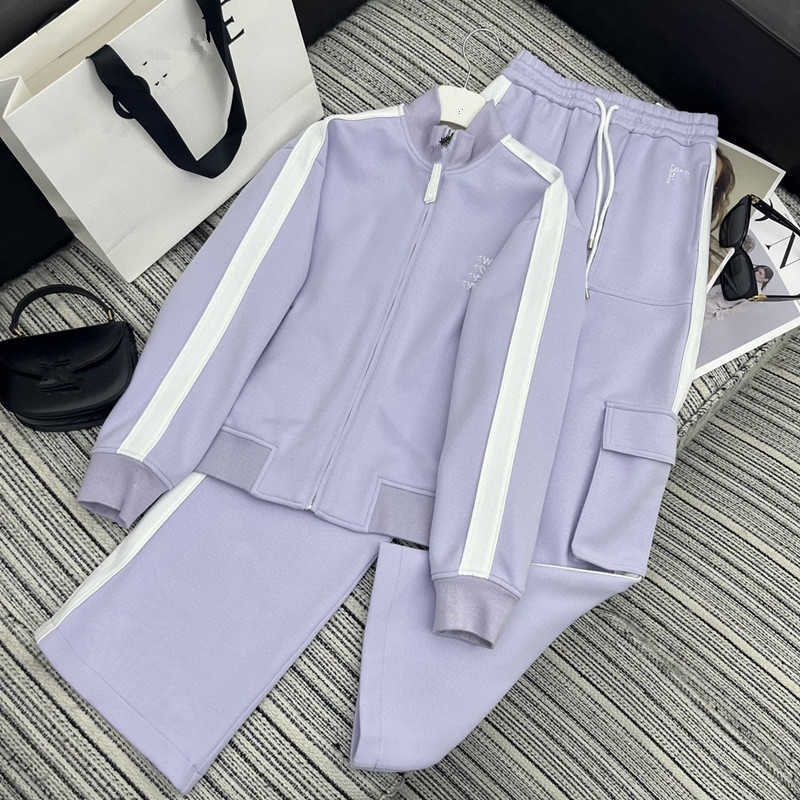 Women's Two Piece Pants designer brand Early Spring New Loe Contrasting Embroidered Stand Up Collar Top Paired with Work Clothes Straight Leg Casual Suit for Women 0JB