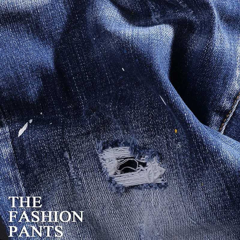 Męskie spodnie uliczne mody dżinsy retro niebieskie Elastyczne Slim Fit dżinsy męskie designer hip-hop dżinsowy Pencil Pants Hombre J240328