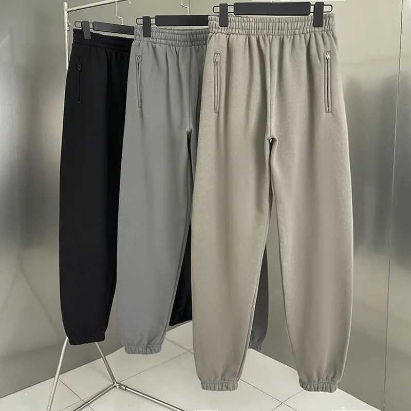 Pantalones para hombres Pantalones deportivos sólidos para hombre Pantalones de terciopelo para mujer de alta calidad Estilo hip-hop de algodón Bolsillos con cremallera Pantalones J240328