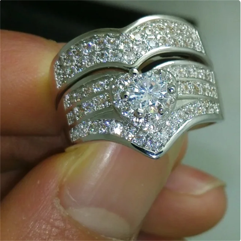 Vintage Promise Ring Set AAAAA Zircon White Gold Wedding Band Rings for Women Bridal Party Engagement Jewelry Gift