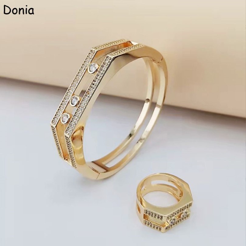Donia Sieraden luxe armband Europese en Amerikaanse mode drie actieve diamanten koperen micro-ingelegde zirkoon armband ring set dame d226M