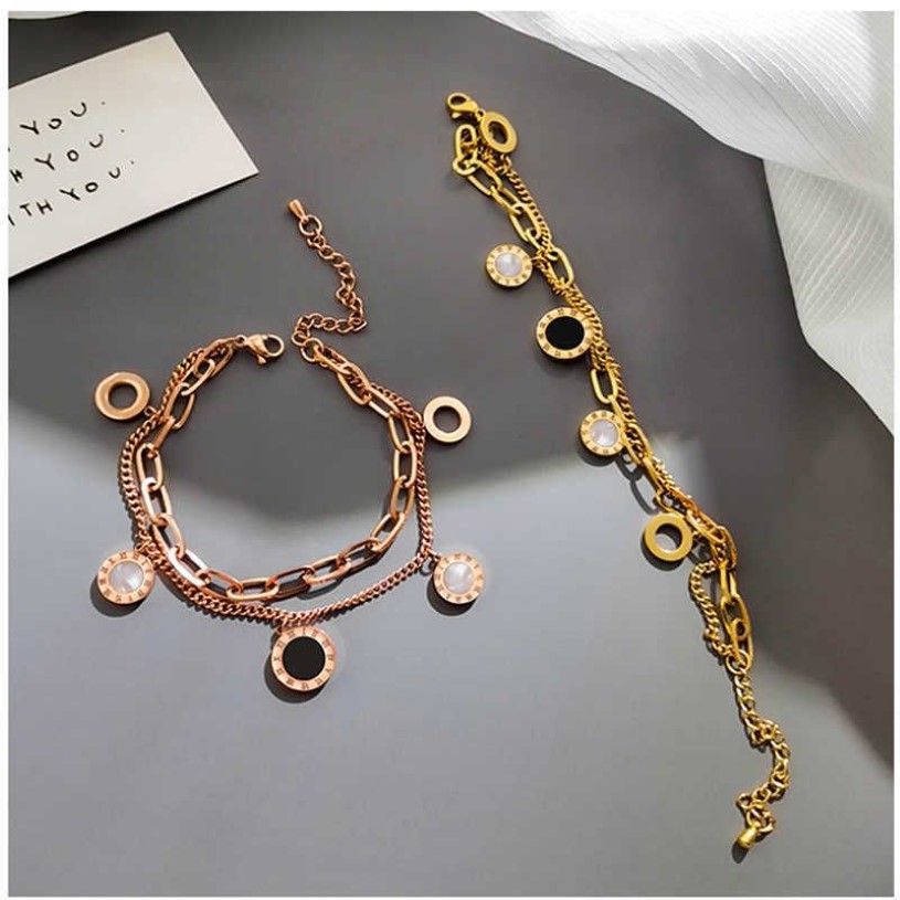Luxury Famous Brand Jewelry Rose Gold Stainless Steel Roman Numerals Bracelets & Bangles Female Charm Popular Bracelet for Women G342Q