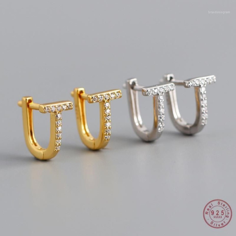 Pendientes de plata de ley 925 con forma de T para mujer, aretes Punk simples con pavé de cristal, accesorios de joyería para fiesta y Bar, regalo de amistad 1302b