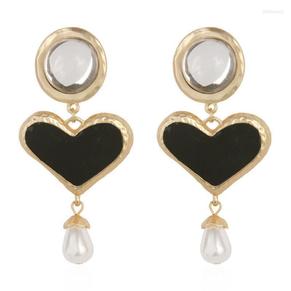 Dangle lustre mode coeur résine goutte boucle d'oreille pour les femmes bijoux de mariage Boho simulé perle déclaration cadeaux de fête 2022Dang304V