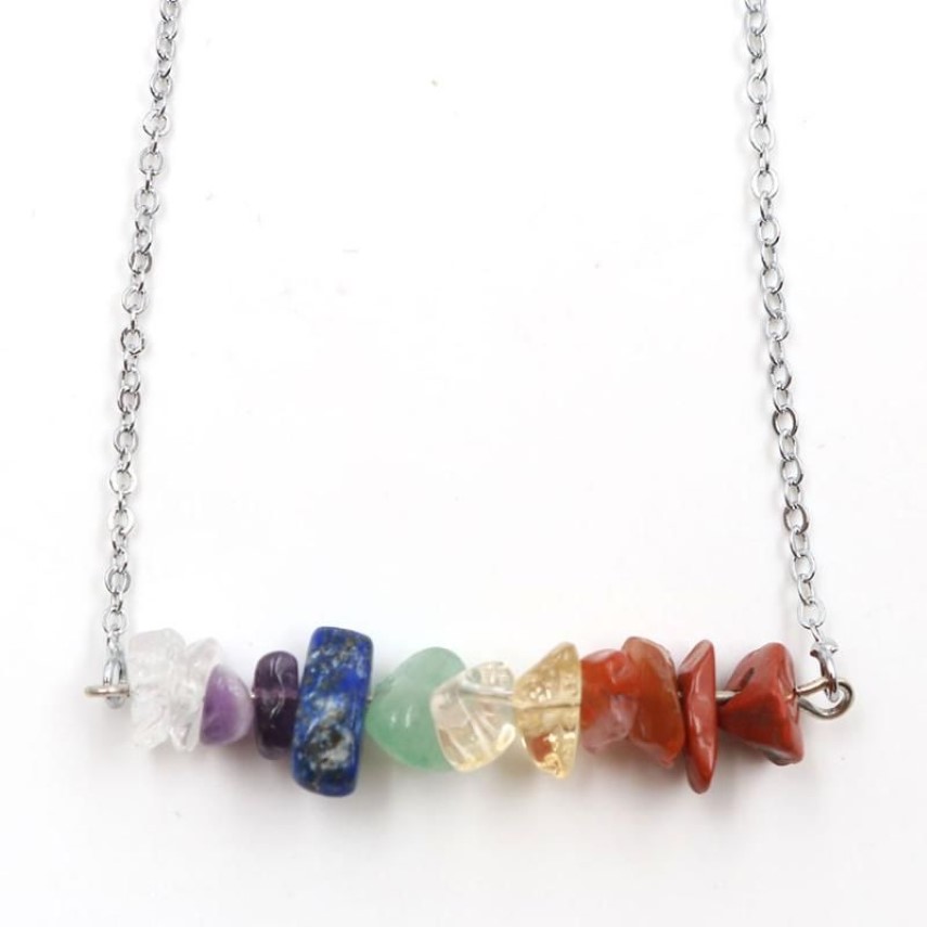 Pendant Necklaces Reiki Healing Natural Crystal Necklace Irregular Gravel Chips Stone Amethysts Amazonite Lapis Lazuli Qu263T