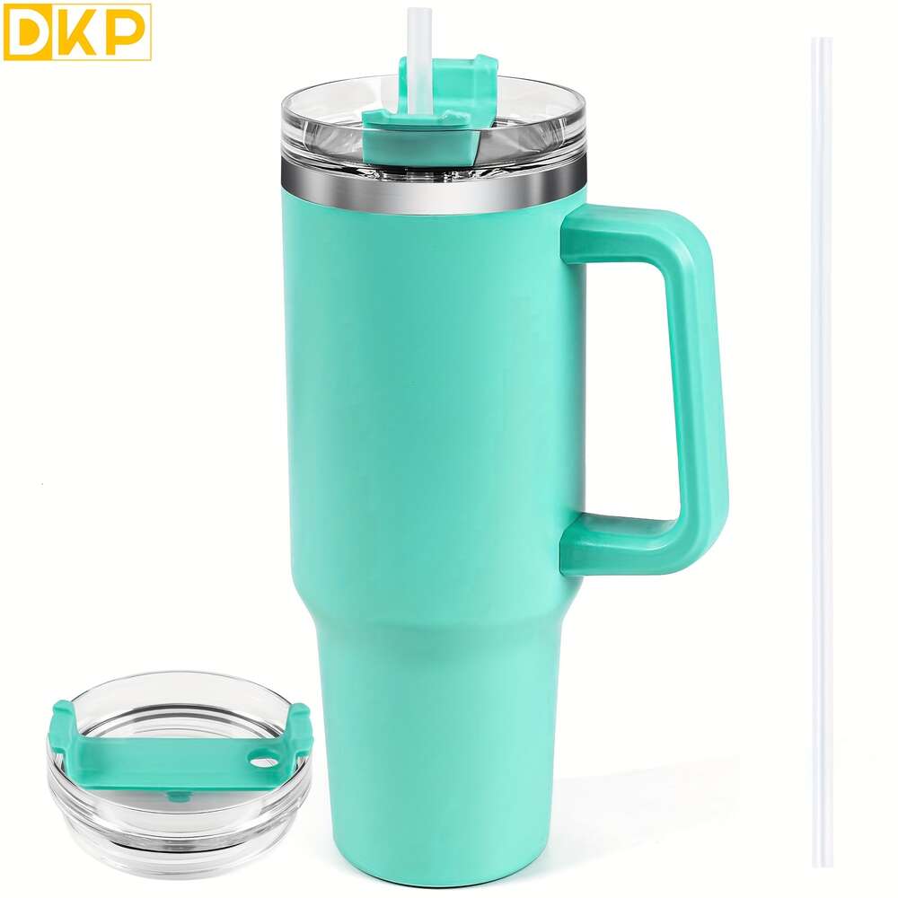 40oz Laser Ice Water Bottle Stainless Steel Tumbler with Handle, Straw, Vacuum Insulation for Outdoor Sports and Travel - Lake Green Series