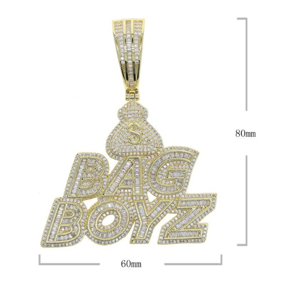 Chains CZ Letters Bag Boyz Pendant Necklace Iced Out Bling 5A Cubic Zircon Dollar Symbol Money Charm Fashion Hip Hop Men Jewelry236y