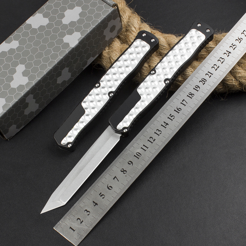 Couteau tactique automatique haut de gamme de haute qualité D2 Stone Wash Tanto Blade CNC Aviation Aluminium avec patchs en mousse Poignée Camping en plein air Randonnée EDC Couteaux de poche