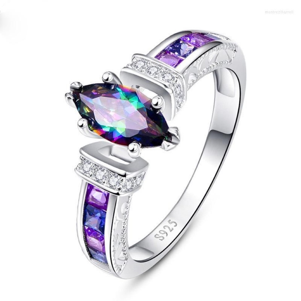 Anneaux de mariage Forme spéciale Marquise Brillant Violet CZ Prong Setting Mode Cocktail Party pour les femmes Taille 6-10 entiers Bulk256B