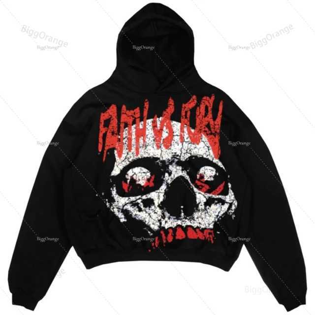 Men's Hoodies Sweatshirts Grey printed skull light flame letter hoodie high street loose hoodie autumn/winter coat pure cotton hoodie for men and women 24328