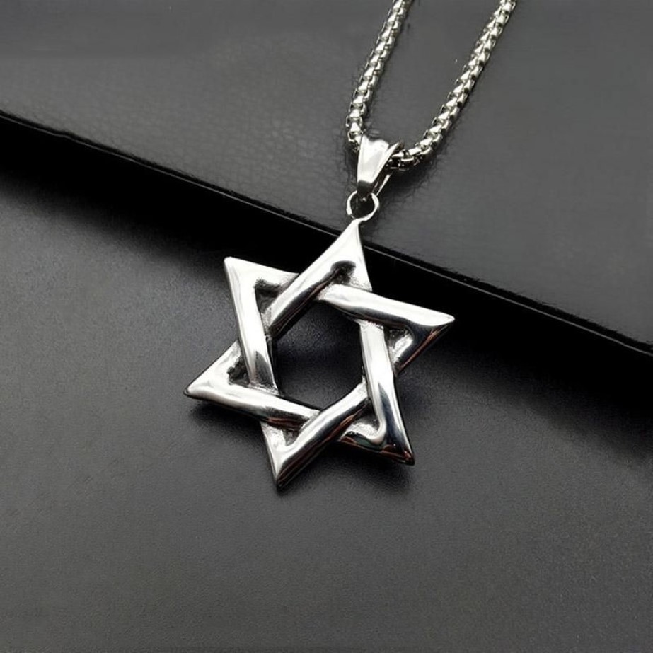 Naszyjniki wiszące gwiazda David Izrael łańcuch Naszyjnik Kobiety ze stali nierdzewnej Judaica Srebrny kolor Żydowsko Mężczyzn Jewelpendant2475