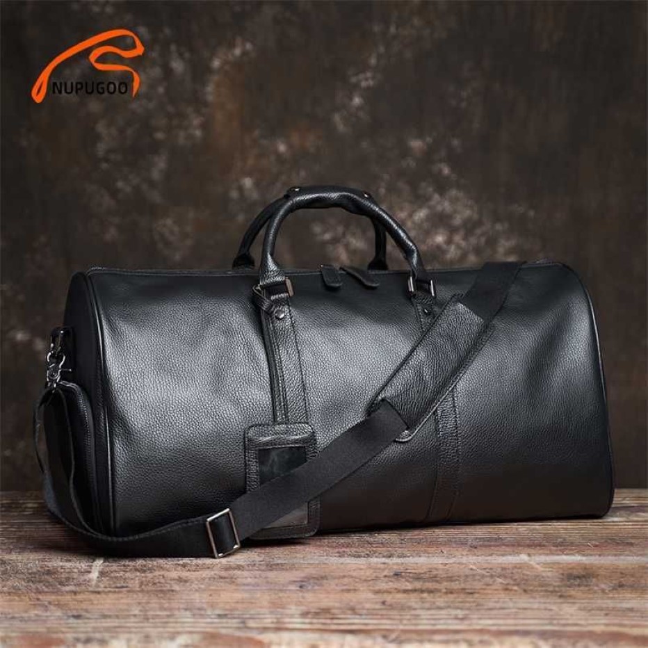 Leather Bag Genuine Men's Travel Casual Hand Luggage High Capacity Duffle Shoulder Shoe Pocket For 17 Inch Laptop NUPUGOO 2022571