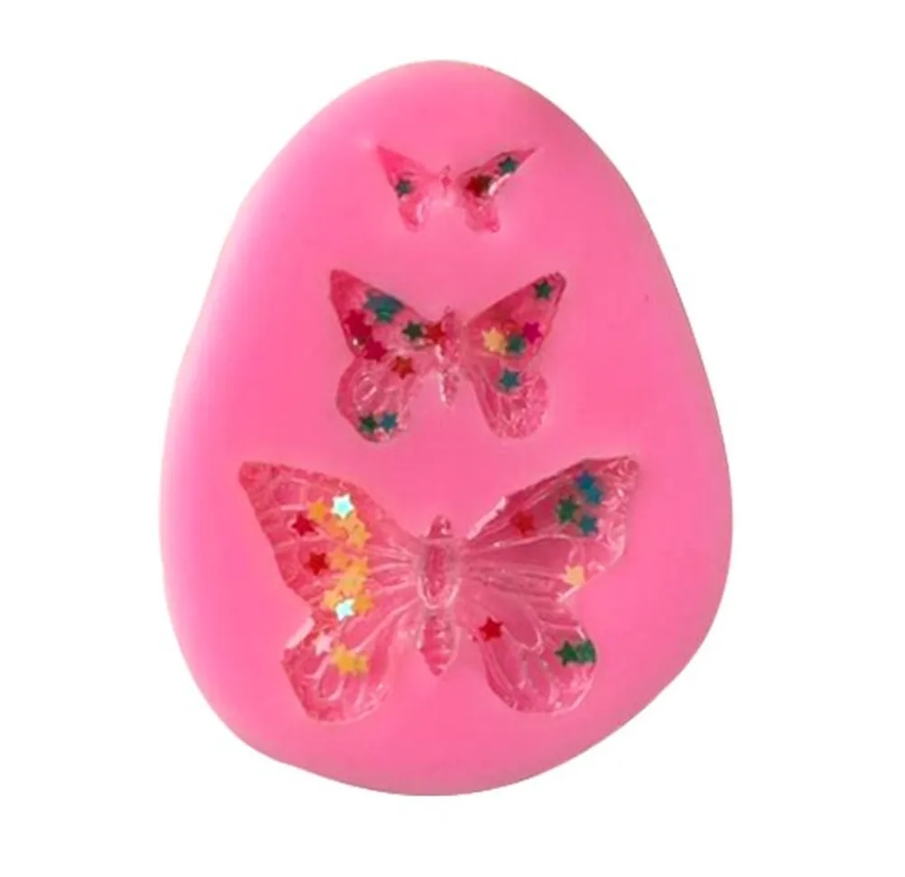 Molde de borboleta de silicone, acessórios de cozimento 3d, faça você mesmo, artesanato, cortador de chocolate, fondant, ferramenta de decoração de bolo, 3 cores