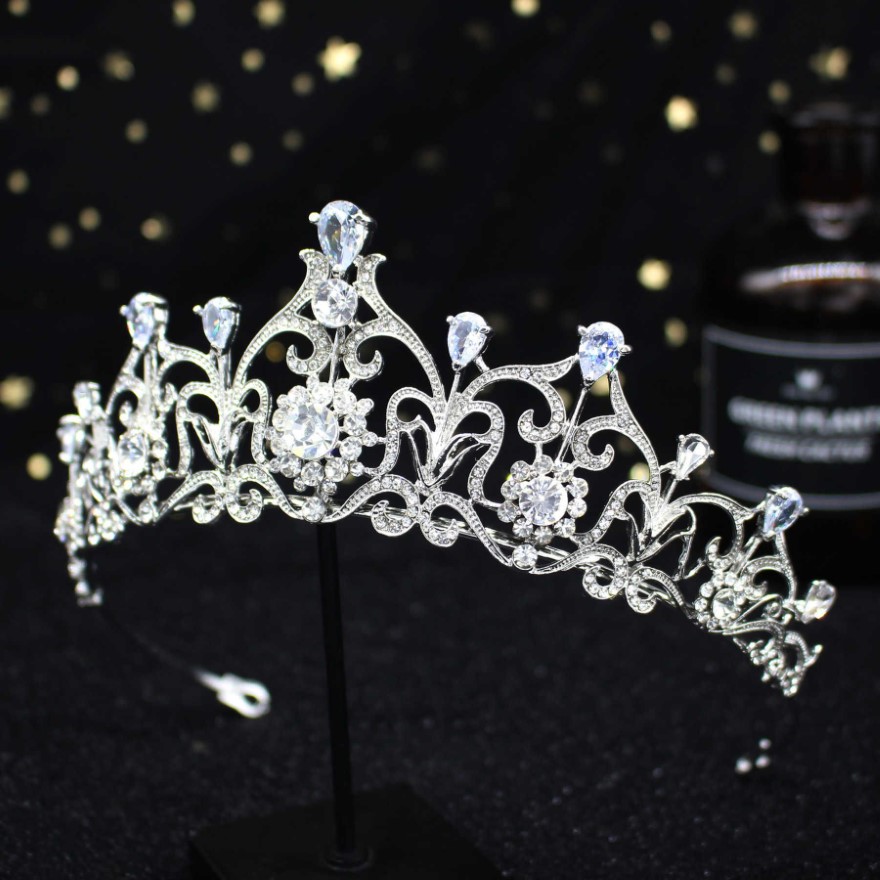 Light Blue Crystal Tiara Crown Princess Bridal Wedding Headband Hair Jewelry Accessories Fashion Headdress Pageant Prom Ornaments 2957