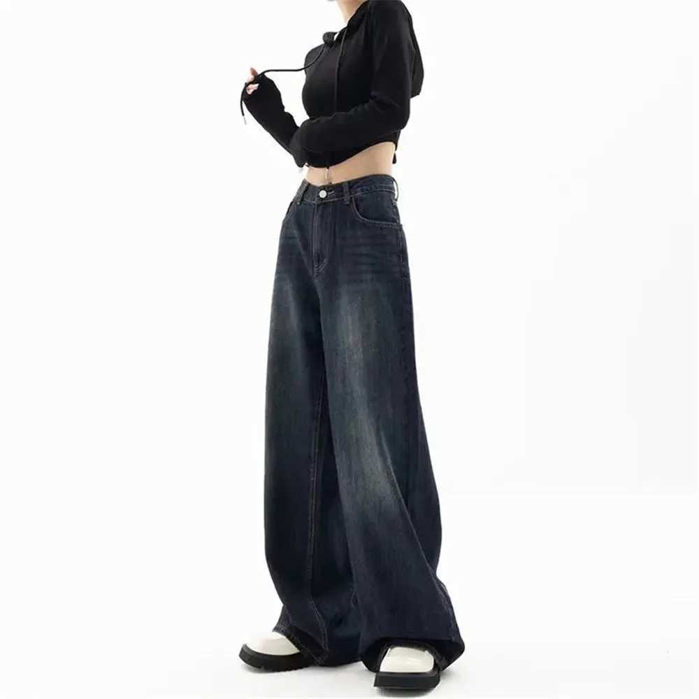 Kvinnors jeans vintage hög midja bred ben baggy jeans harajuku grunge rak denim byxor överdimensionerade gatan lösa y2k byxor koreansk mode 24328