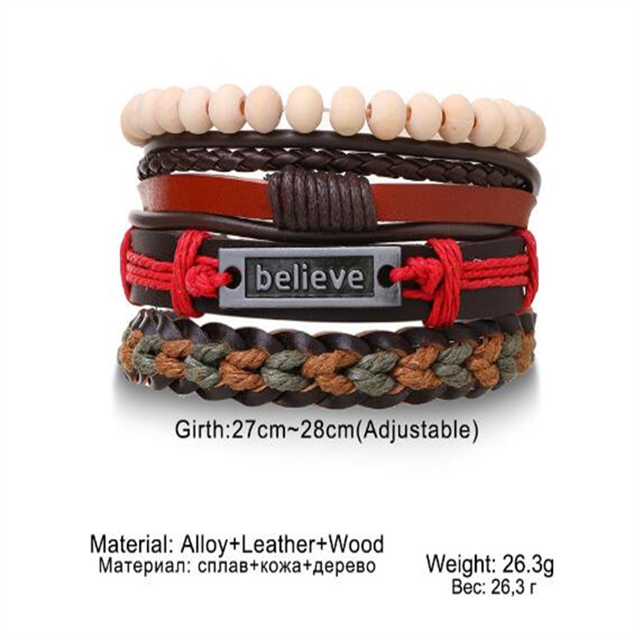 Handgeweven armband leer modieuze retro meerlaagse leren combinatiearmband heren trendarmband AB27