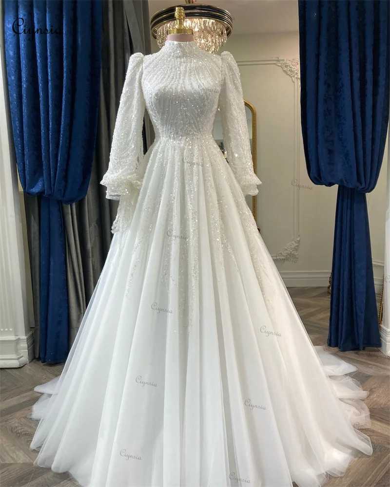 Abiti sexy urbani Ciynsia maniche lunghe di lusso da sposa musulmana in pizzo in rilievo Dubai abiti da sposa arabi le donne Sposa Robe De Marie 2024 yq240329