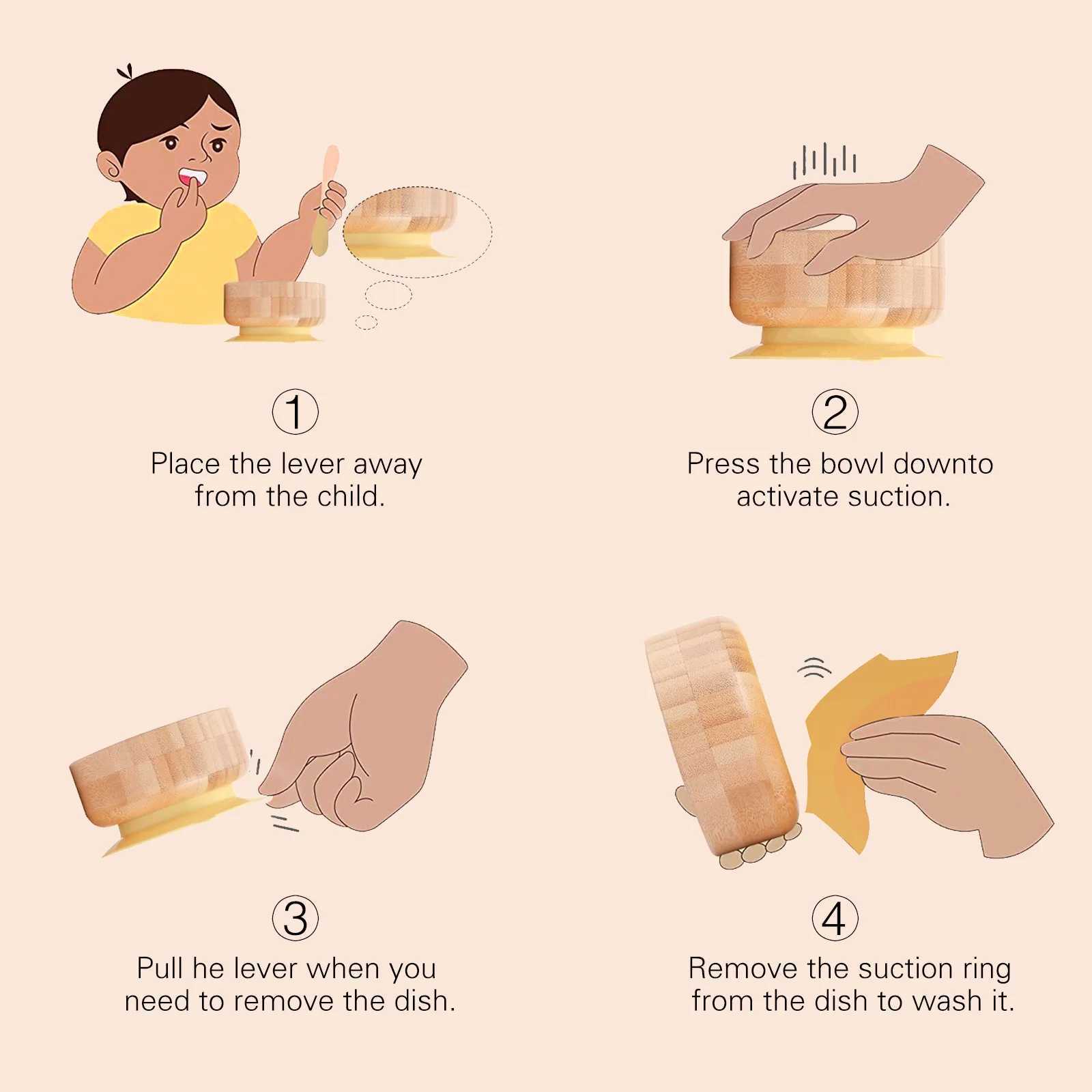 Copos Pratos Utensílios Vamos Fazer Tigela de Alimentação para Bebê Conjunto de Colher de Bambu Crianças Aprendendo Talheres Criança Treinamento Tigela de Sucção Infantil Louça 240329