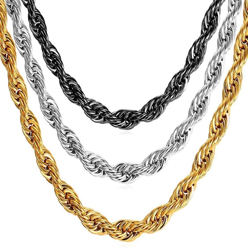 U7 Hip Hop ed Rope Necklace For Men Gold Color Thick Stainless Steel Hippie Rock Chain Long Choker Fashion Jewelry N574 2278e
