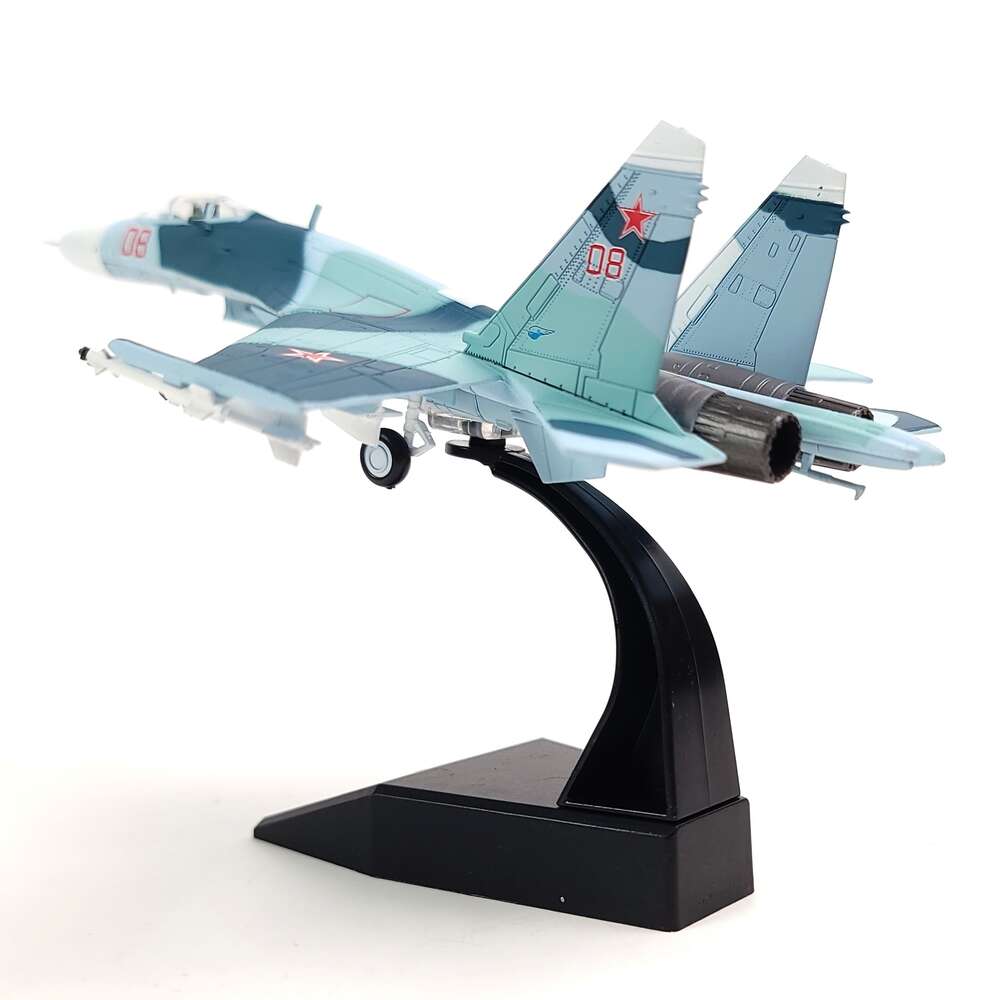 1: 100 Su-27 Flanker Diecast Metal Aircraft Model Kit Fighter Alloy Pre-Build Airplane med Display Stand for Adults Entusiasts Collections eller gåva