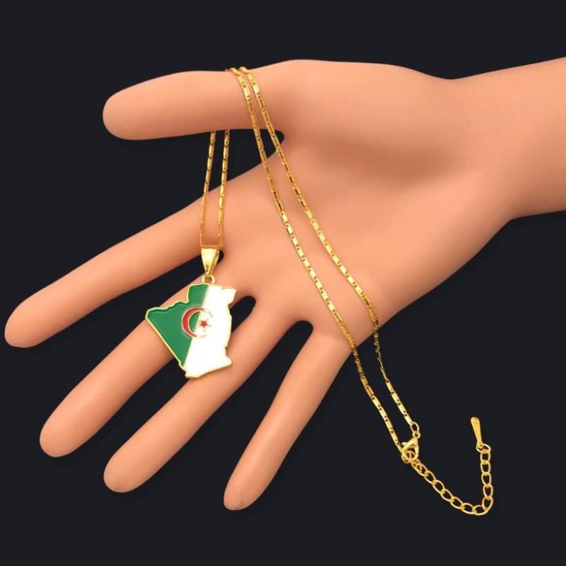 Country Algeria Map & Flag Pendant Necklace Gold Color Trendy Jewelry Maps of Algeria Ethnic Gifts Bijoux Femme2726