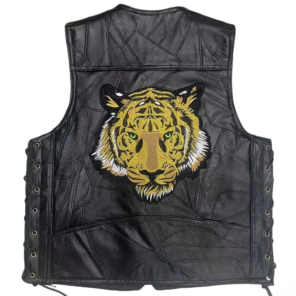 Heren lederen kunstleer 2024 nieuwe motorfiets lederen vest schedel borduurwerk moto mouwloos jasje gilet straatmode bikervesten punk vest voor mannen 240330