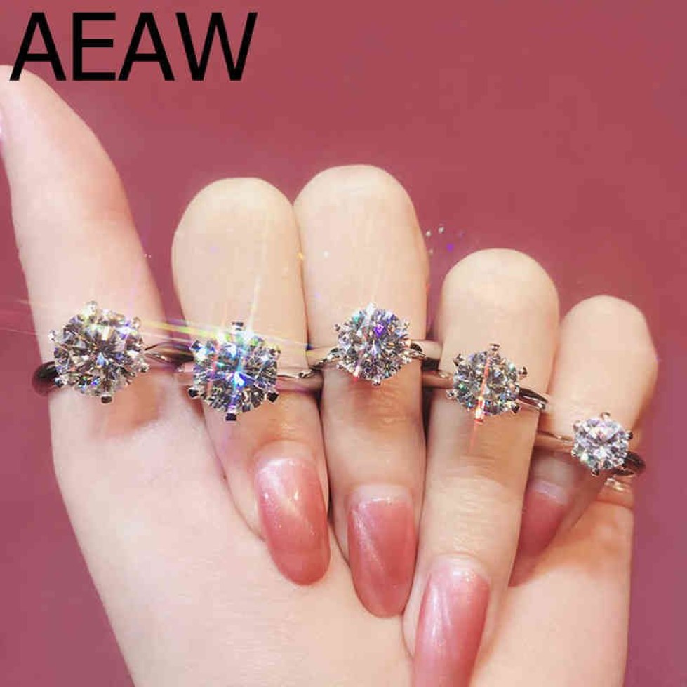 AEAW 1 0ct 3ct 5ct EF Round 18K White Gold Plated 925 Silver Moissanite Ring Diamond Test Passed Jewelry Woman Girlfriend Gift X22303o