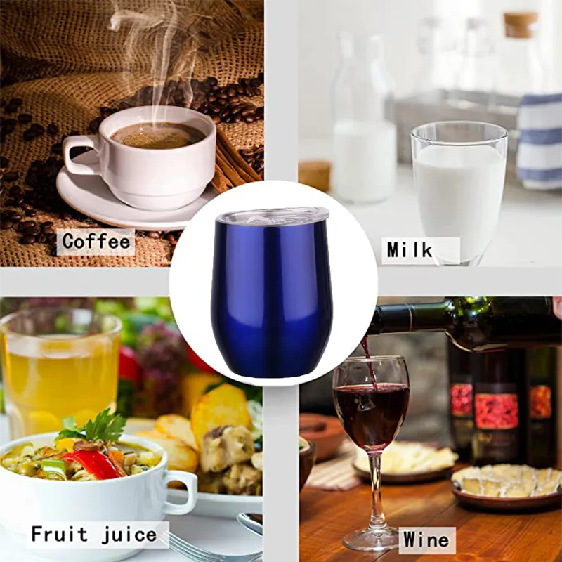 12oz Wine Tumbler With Metal Straw and Brush Stainless Steel Water Bottle Travel Coffee Mugs Egg Shaped Cup For Prarty Gift
