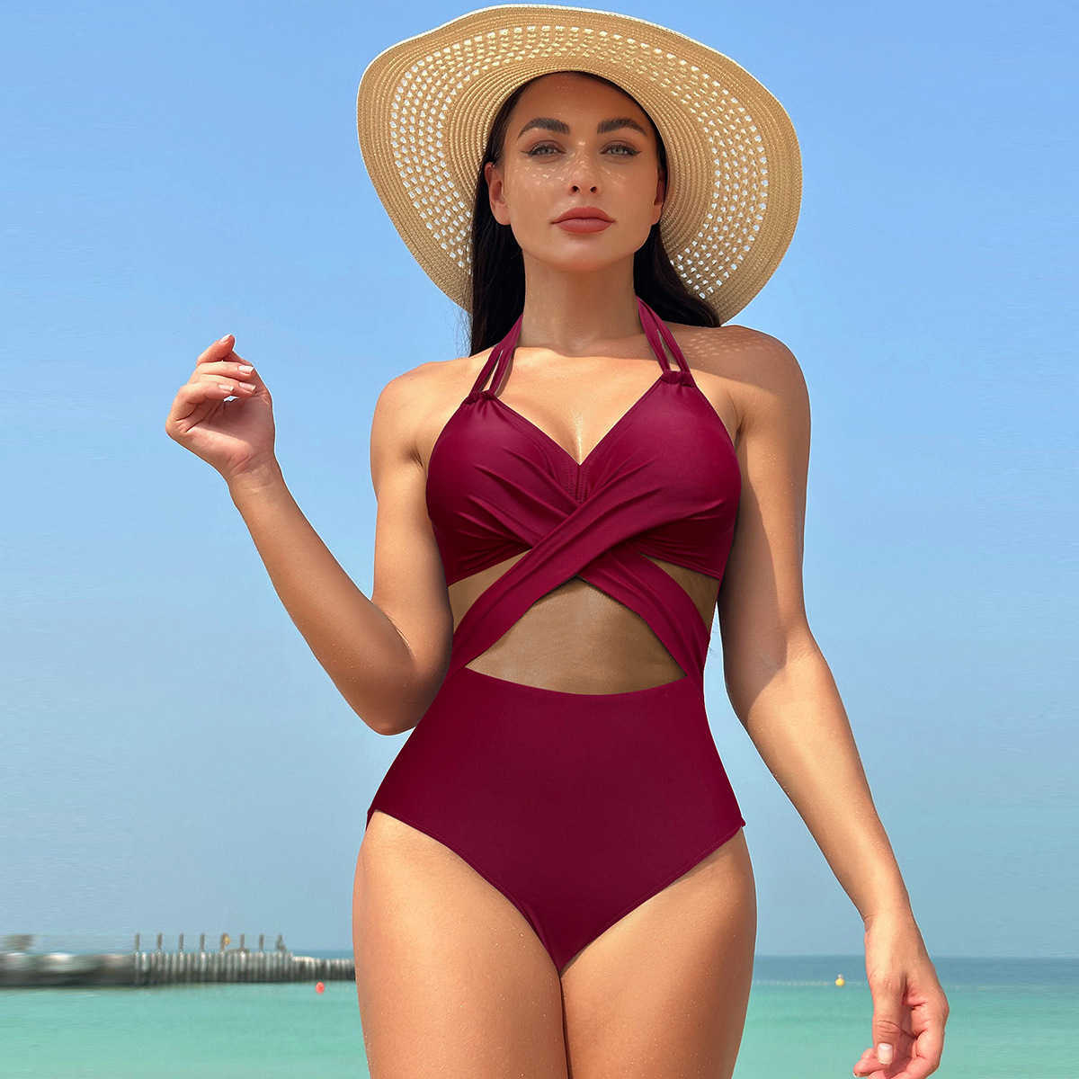 2024 New One Piece Swimsuit Womens Solid Color Mesh Swimdress Bikini Tops Set Swimsuit Bikini triangl swimwear beach cover dresses monokinis