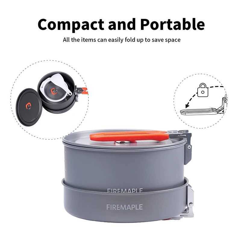 Camp Kitchen Fire Maple 2-3 Person Cutlery Set Pot Frying Pan Kettle Aluminium Foldable Outdoor Camping Hiking Cookware Set Jungle Gear 240329