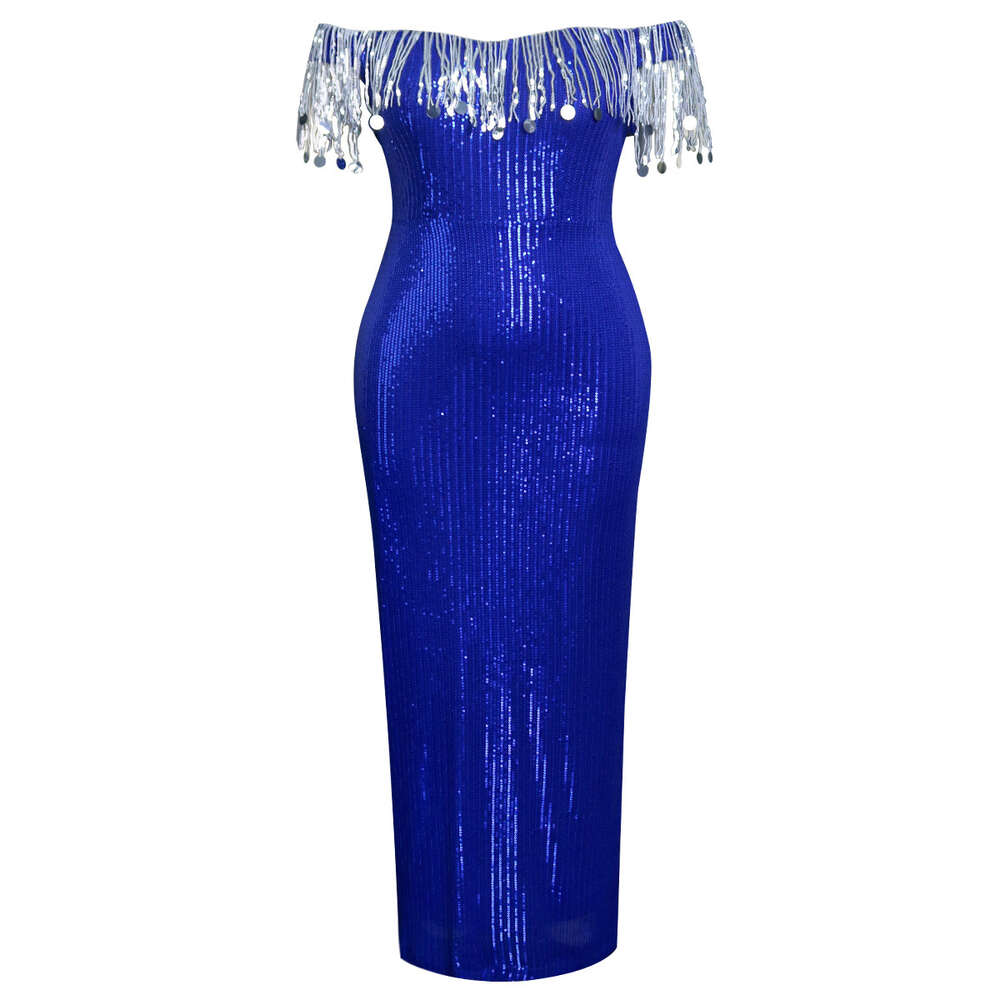 Am030604 Large Women's One Line Neck Celebrity Sequin Banquet Long Dress Full Dress 495611