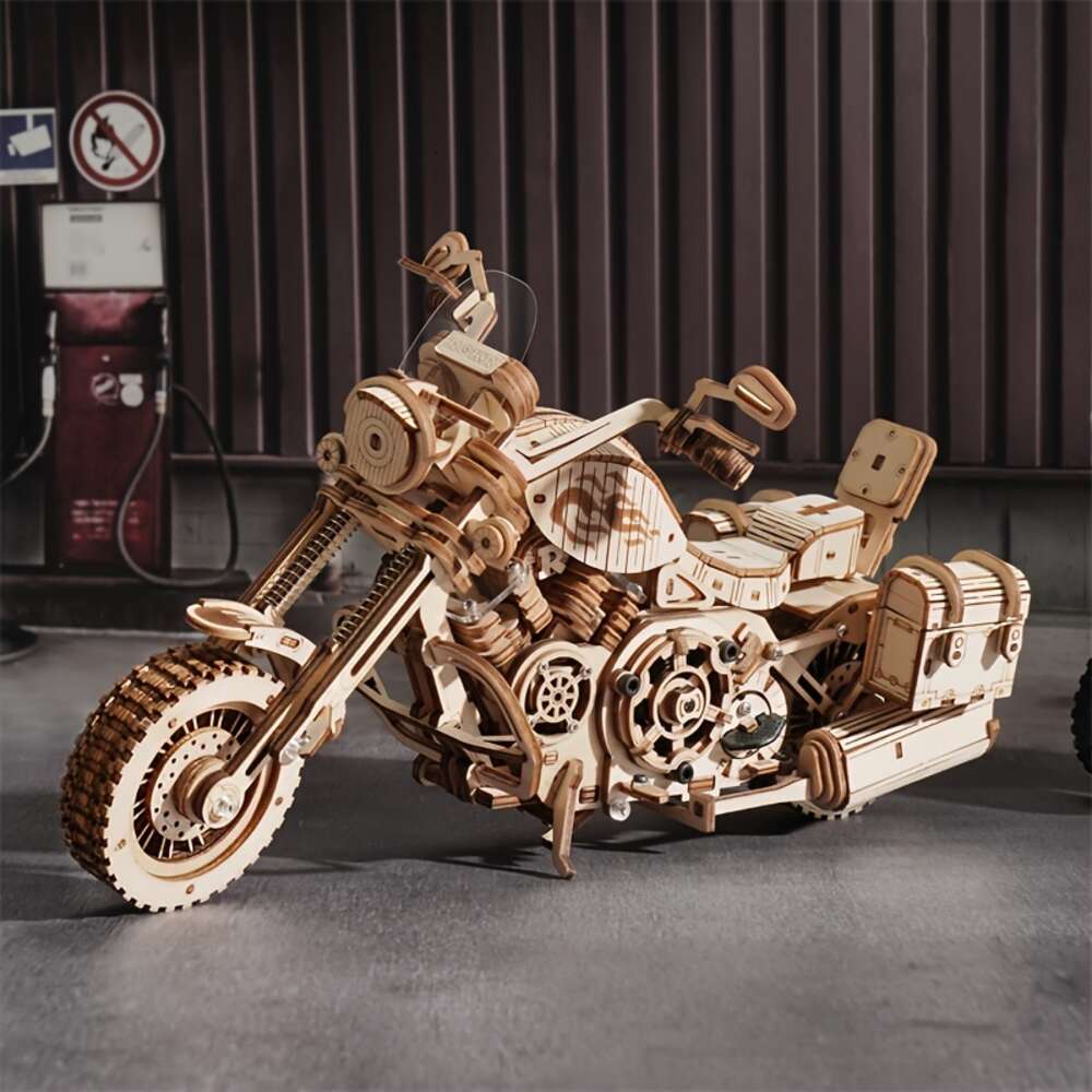 Cruiser Motorcycle Wooden Model Building Block Kit Assembly Toy, Gift for Young Adults