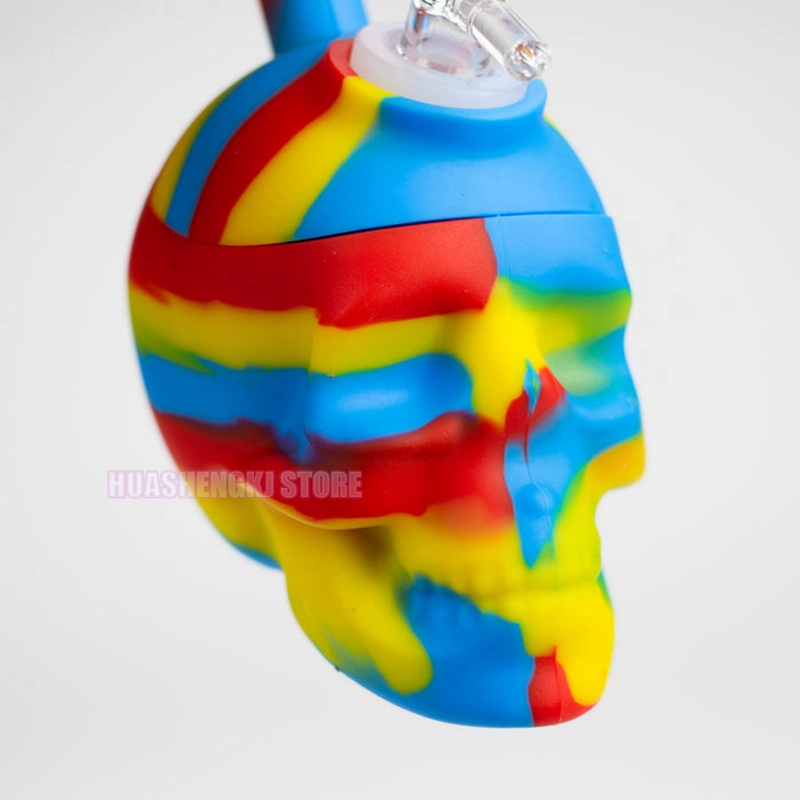 Cool Colorful Skull Head Silicone Waterpipe Pipes Herb Tobacco Glass Oil Rigs Filter Handle Bowl Rökning Cigarett Bong Bubbler Hosah Holder