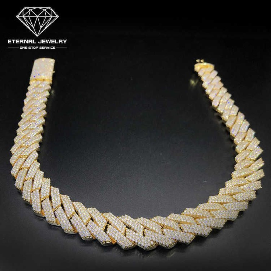 Factory Custom Mannen Hip Hop Iced out 18inch Solid S925 10K 14K 18K Goud geel 10mm Moissanite Diamond Cubaanse Ketting Link Necklace281i